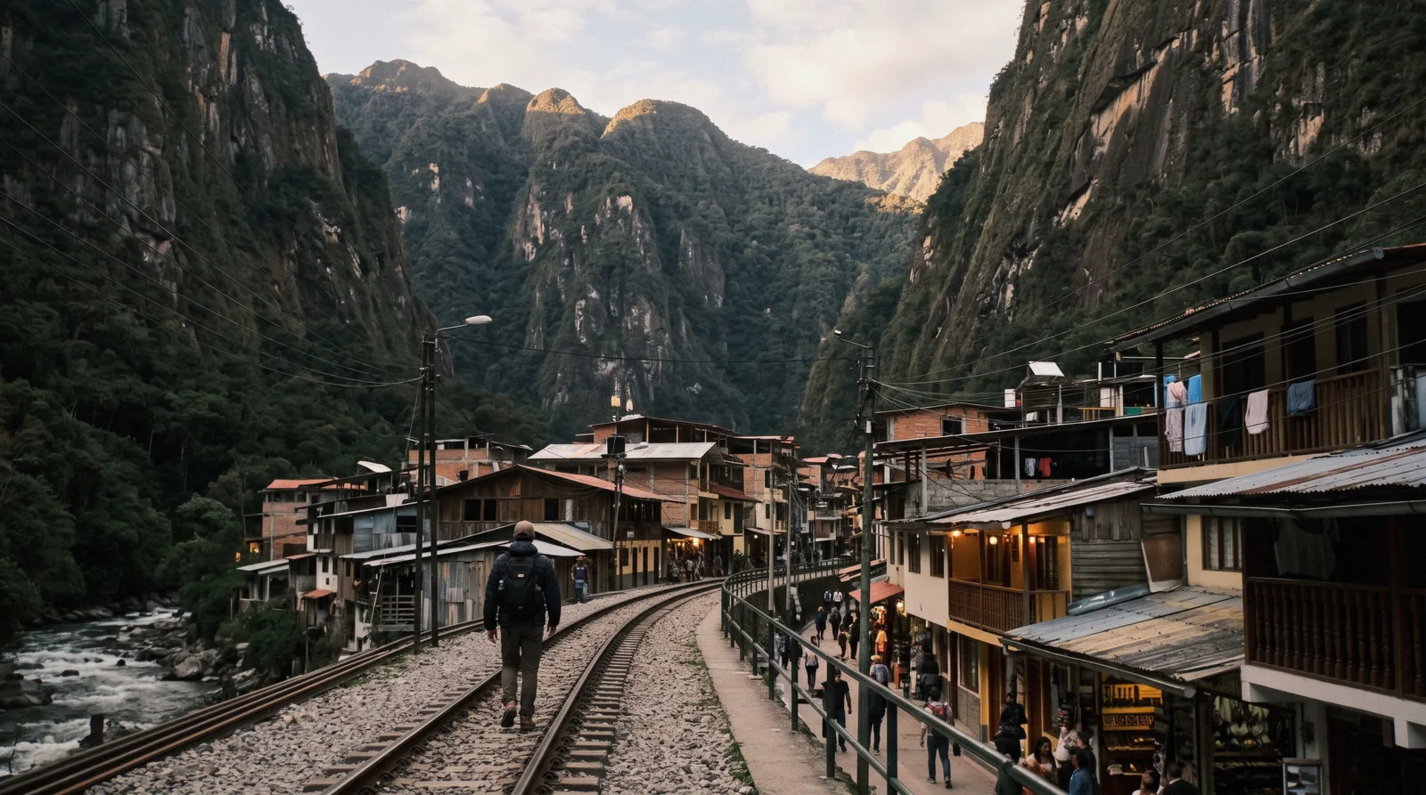 Aguas Calientes town on the Vilcanota River below the Machu Picchu ruins, Peru