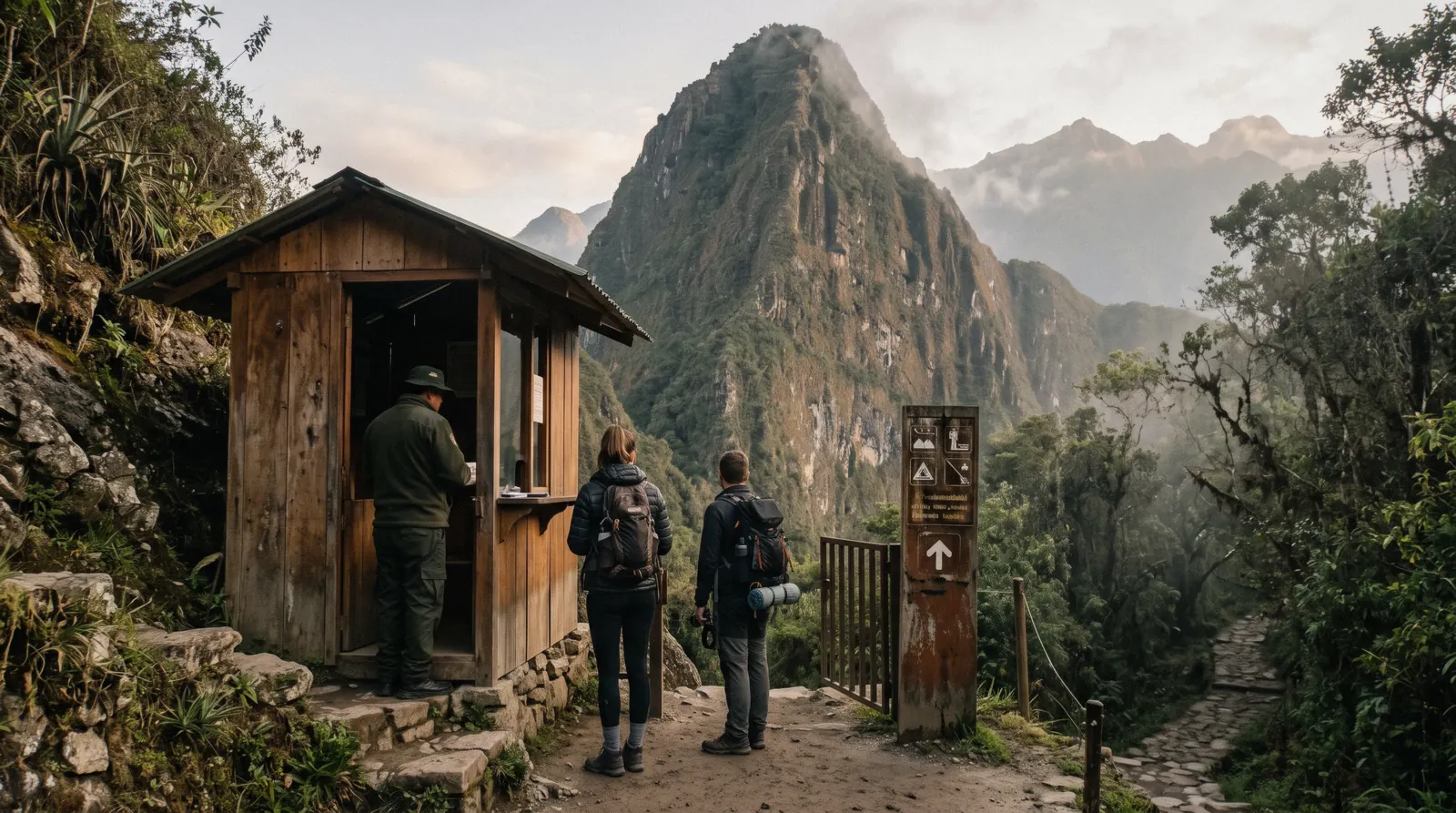 The Huayna Picchu mountain control checkpoint at Machu Picchu, Aguas Calientes, Peru