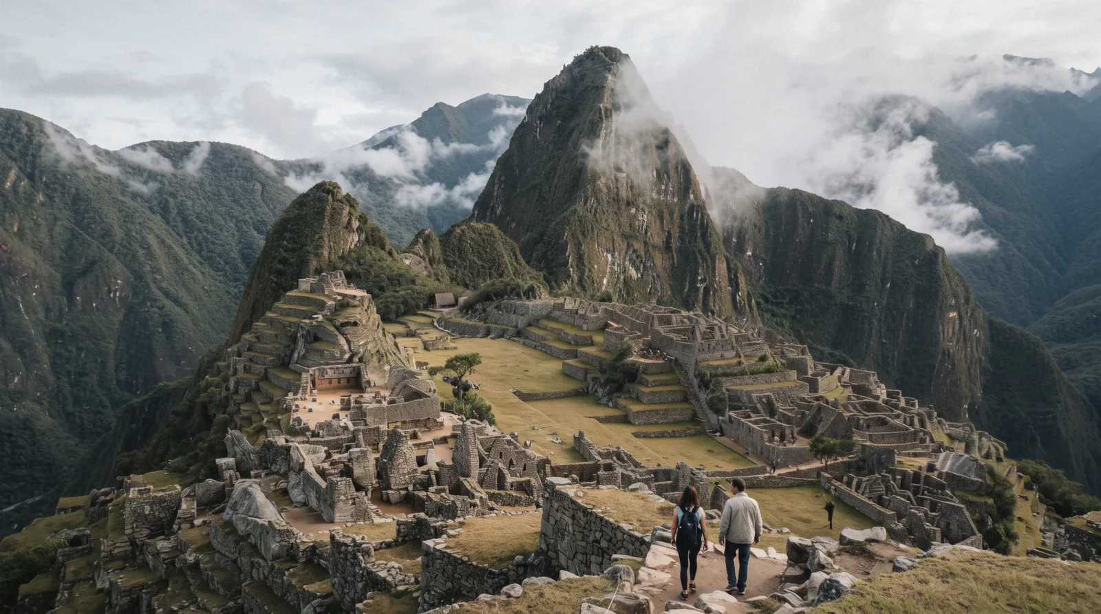 The stone terraces of Machu Picchu above Aguas Calientes, Peru