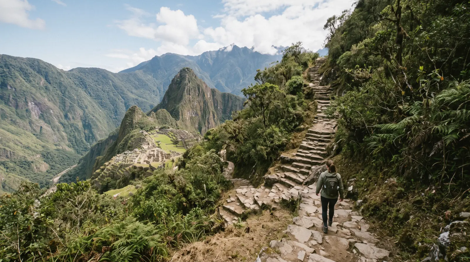 The trail up Machu Picchu Mountain behind the citadel, Aguas Calientes, Peru