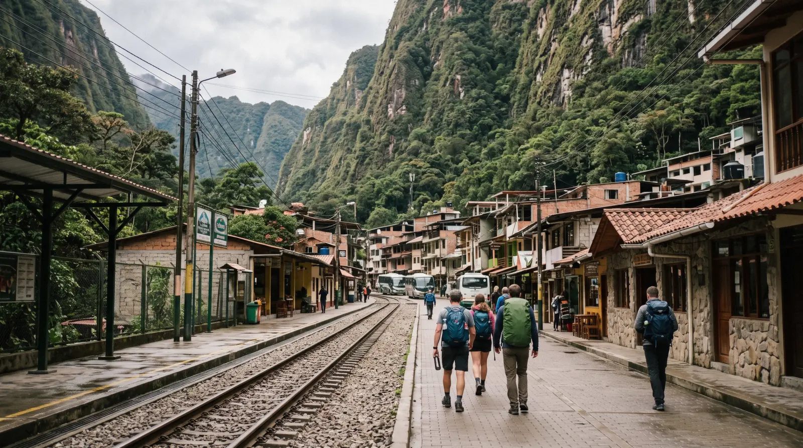 Aguas Calientes town in the Urubamba gorge below Machu Picchu, Peru