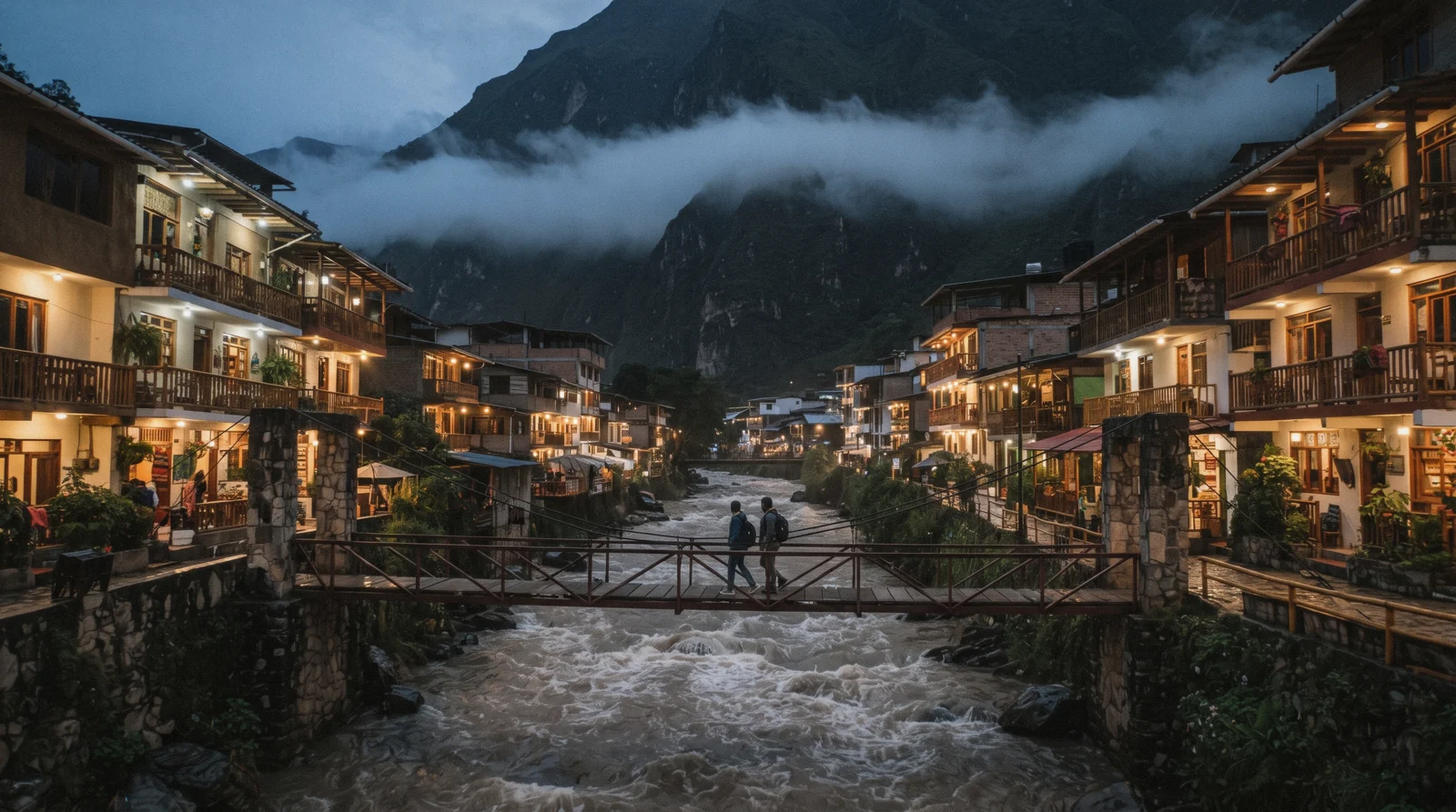 Aguas Calientes town on the Vilcanota River below Machu Picchu, Peru