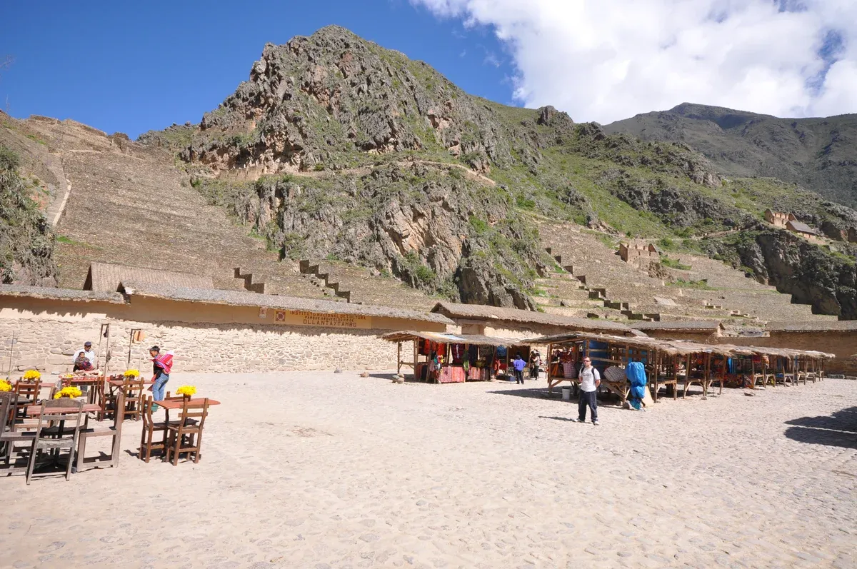 Inca agricultural terraces at Ollantaytambo in the Sacred Valley, Cusco region, Peru
