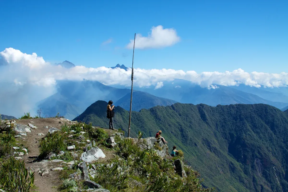 The view atop Machu Picchu Mountain over the citadel, Aguas Calientes, Peru