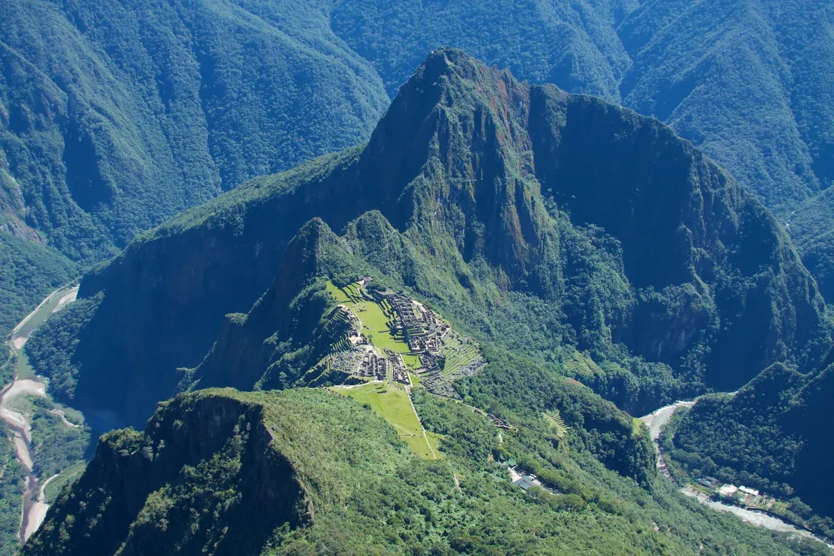 View from the Machu Picchu Mountain trail over the sanctuary, Aguas Calientes, Peru